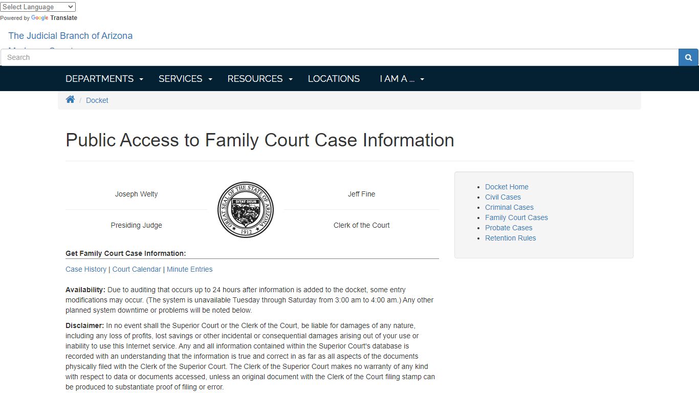 Public Access to Family Court Case Information - Maricopa County, Arizona